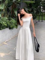Load image into Gallery viewer, Off Shoulder Twist Pocket Maxi Dress in White
