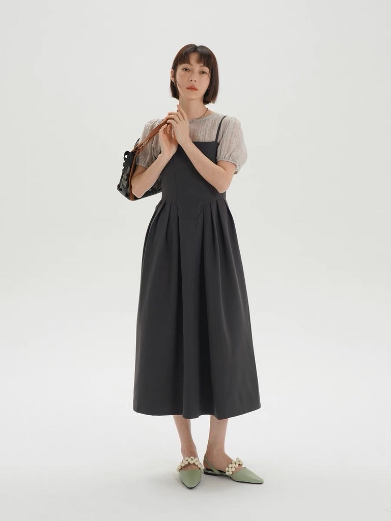 2-piece Puff Sleeve Cami Dress in Grey