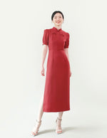 Load image into Gallery viewer, Knot Button Midi Cheongsam in Red
