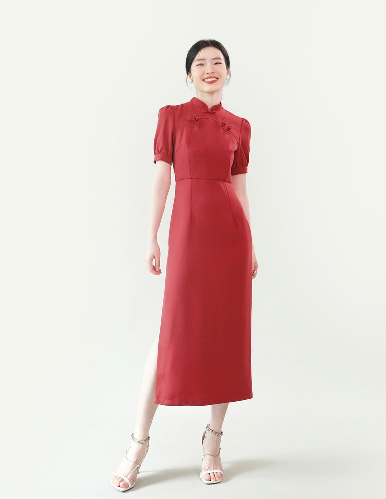 Knot Button Midi Cheongsam [2 Colours]