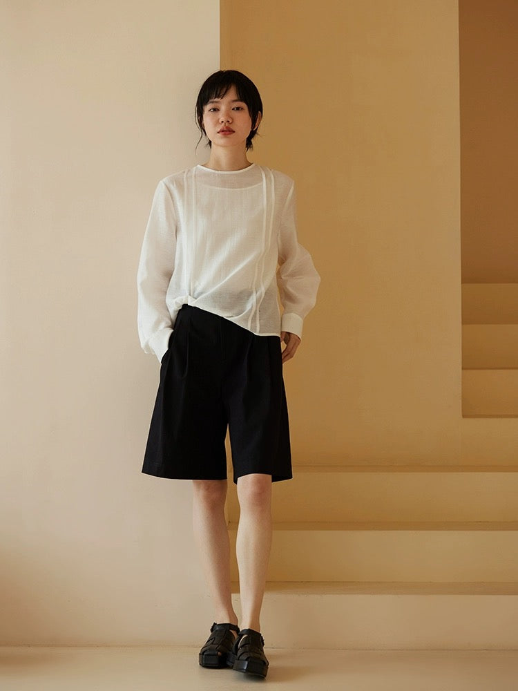 Tencel Line Blouse in White