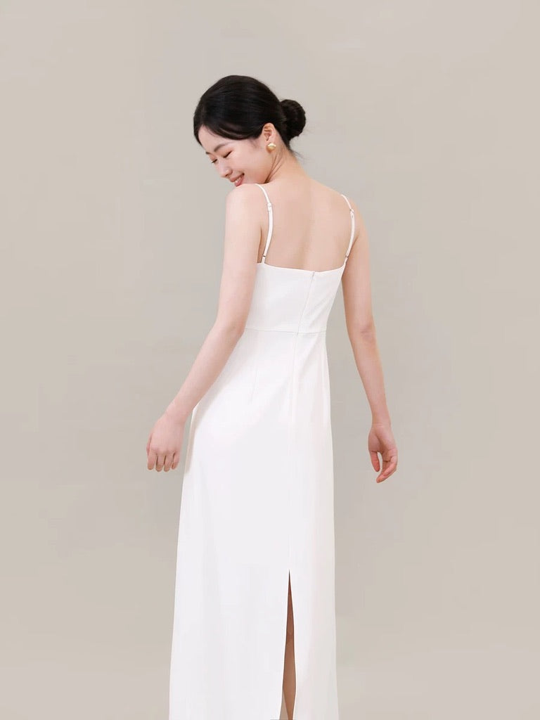 Floral Applique Maxi Dress in White