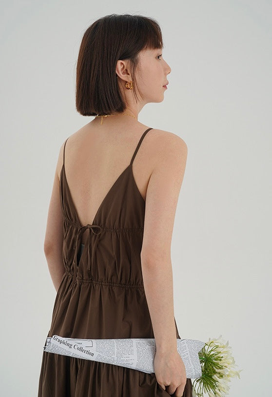 Tiered Cami Pocket Maxi Dress in Brown