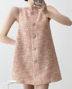 Load image into Gallery viewer, Tweed Button Mini Pocket Dress in Orange
