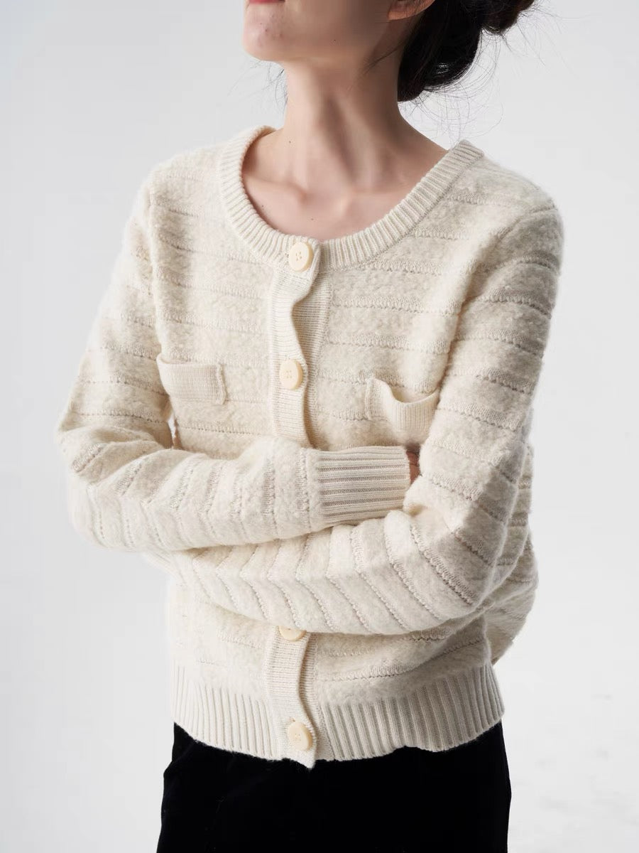 Relaxed Wool Cardigan in Cream