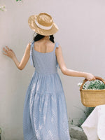 Load image into Gallery viewer, Seersucker Shoulder Tie Maxi Dress in Blue
