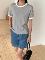 Load image into Gallery viewer, Korean Stripped Cuff Tee [5 Colours]
