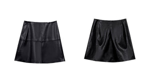 A-Line Faux Leather Mini Skirt in Black