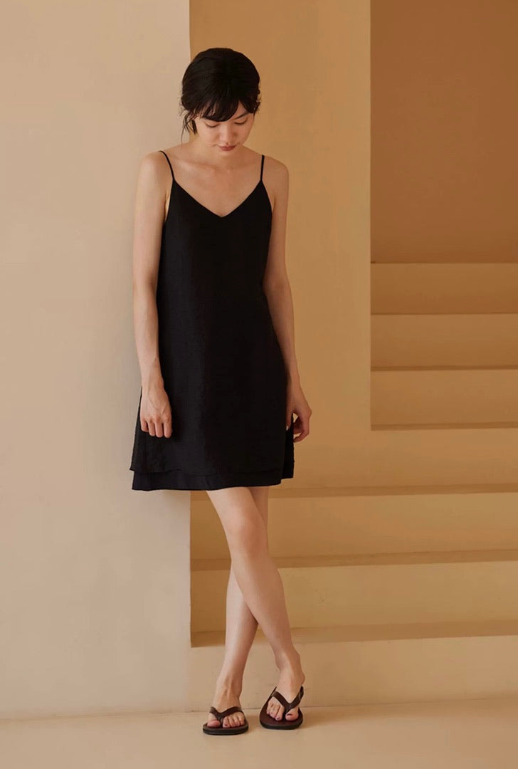 Tencel Mini Slip Dress in Black