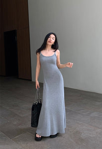 Stretch Cami Maxi Flare Dress in Grey
