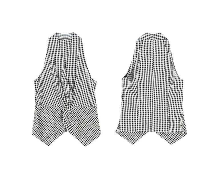 Tencel Blend Checked Twist Sleeveless Top in Black/White