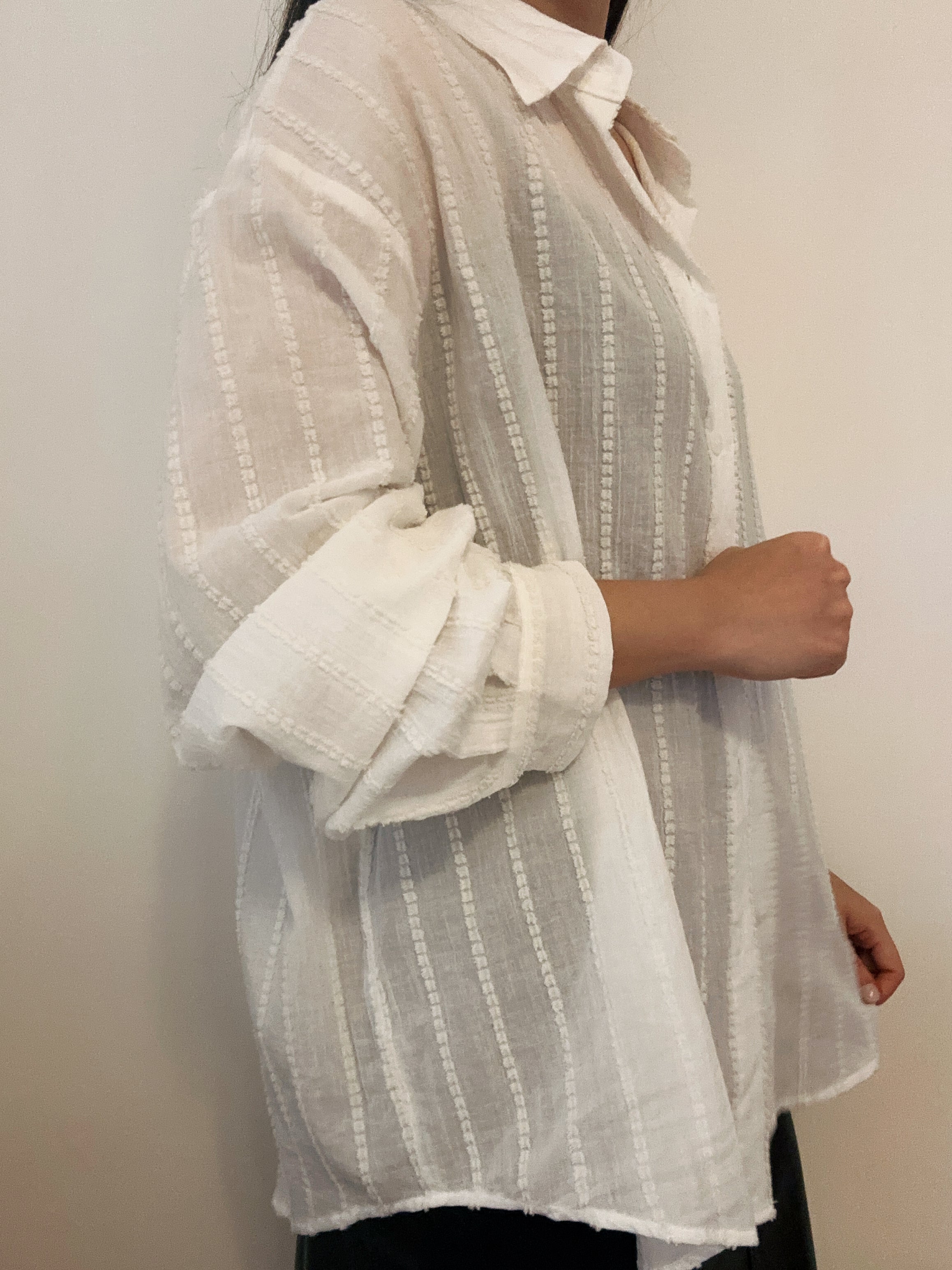 Korean Textured Cotton Oversized Shirt in White