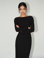 Load image into Gallery viewer, Boatneck Tailored Dress in Black
