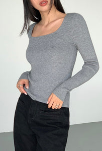 Light Knit Square Neck Top in Grey