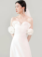Load image into Gallery viewer, Curved Rose Off Shoulder Gown in White
