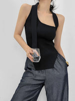 Load image into Gallery viewer, Asymmetric Sleeveless Ribbed Top in Black

