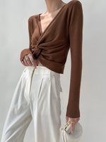 Load image into Gallery viewer, Long Sleeve Twist Knit Top in Brown
