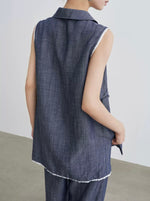 Load image into Gallery viewer, Chambray Pankou Top // Trousers Set in Blue
