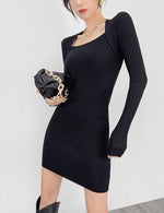Load image into Gallery viewer, Ribbed Knit Mini Bodycon Dress in Black
