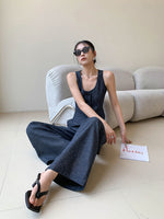 Load image into Gallery viewer, Cotton Linen Vest + Trousers Set in Navy
