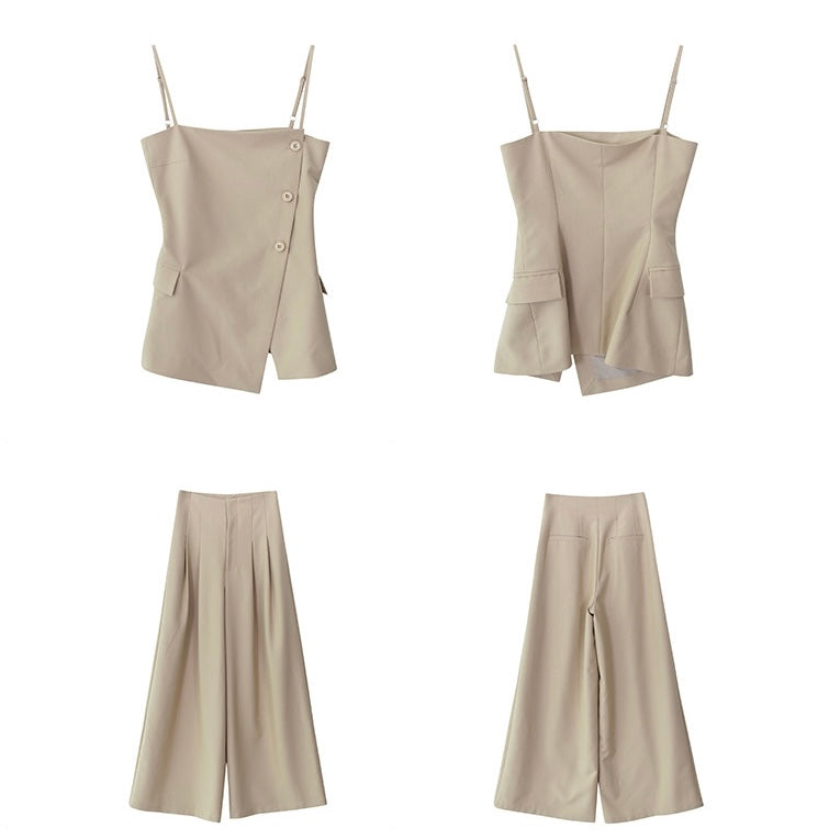 Cami Tailored Top + Trousers Set in Beige