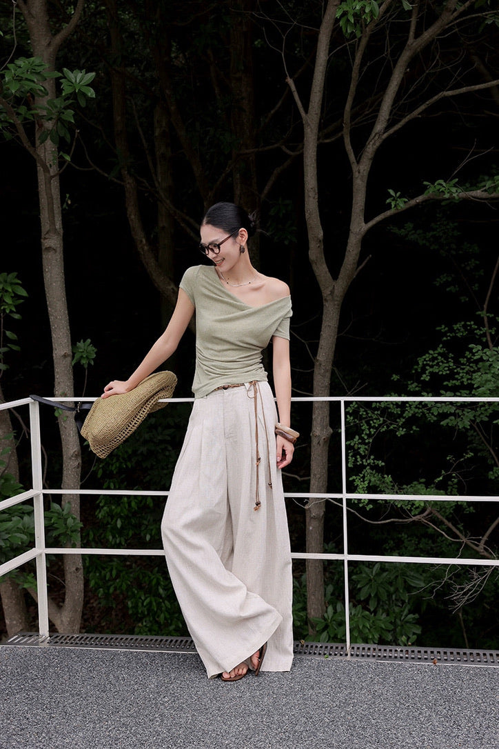 Tencel Blend Asymmetric Gathered Top [4 Colours]