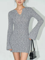 Load image into Gallery viewer, Melange Knitted Mini Dress in Grey
