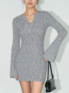 Melange Knitted Mini Dress in Grey