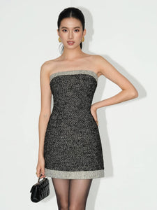 Tweed Bustier Sheath Dress in Grey