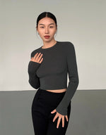 Load image into Gallery viewer, Ribbed Cropped Long Sleeve Top in Grey
