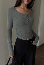 Load image into Gallery viewer, Cropped Button Long Sleeve Top in Black
