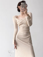 Load image into Gallery viewer, Split Sleeve Twist Midi Dress in Beige
