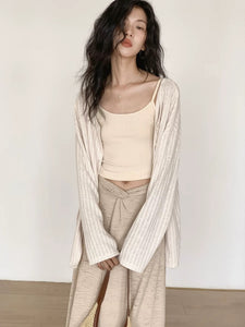 Tie Back Relaxed Knit Shirt in Beige