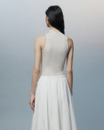 Load image into Gallery viewer, Tencel Blend High Neck Top // Satin Camisole Set in Navy/ White
