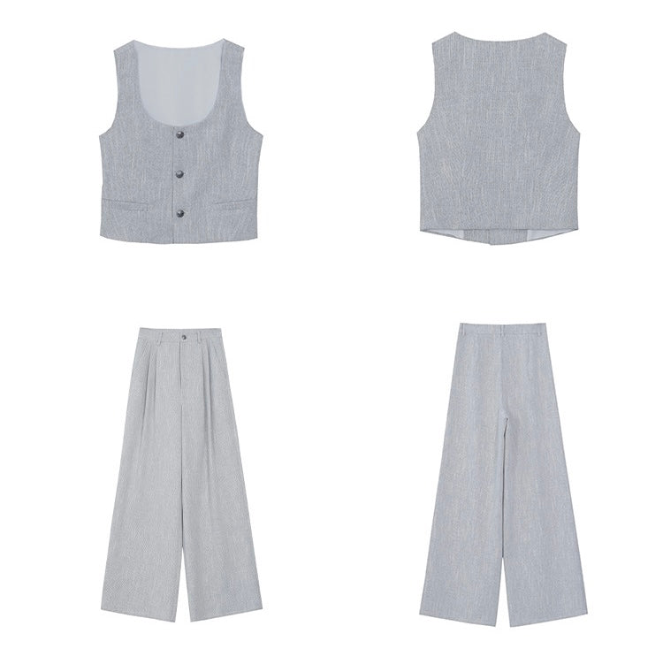 Textured Vest+ Trousers Set in Grey