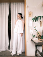 Load image into Gallery viewer, Beaded Top + Wide Leg Trousers Set in White
