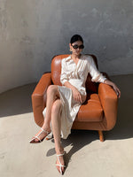 Load image into Gallery viewer, Satin Wrap Shirt Dress in Cream
