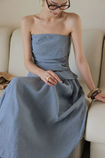 Load image into Gallery viewer, Chambray Gathered Bustier Top // Trousers // Maxi Skirt in Blue
