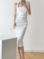 Load image into Gallery viewer, Halter Gather Shift Dress in White
