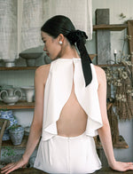 Load image into Gallery viewer, Open Back Pocket Maxi Jumpsuit in White
