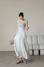 Load image into Gallery viewer, Textured Drape Wrap Top // Maxi Skirt in Silver
