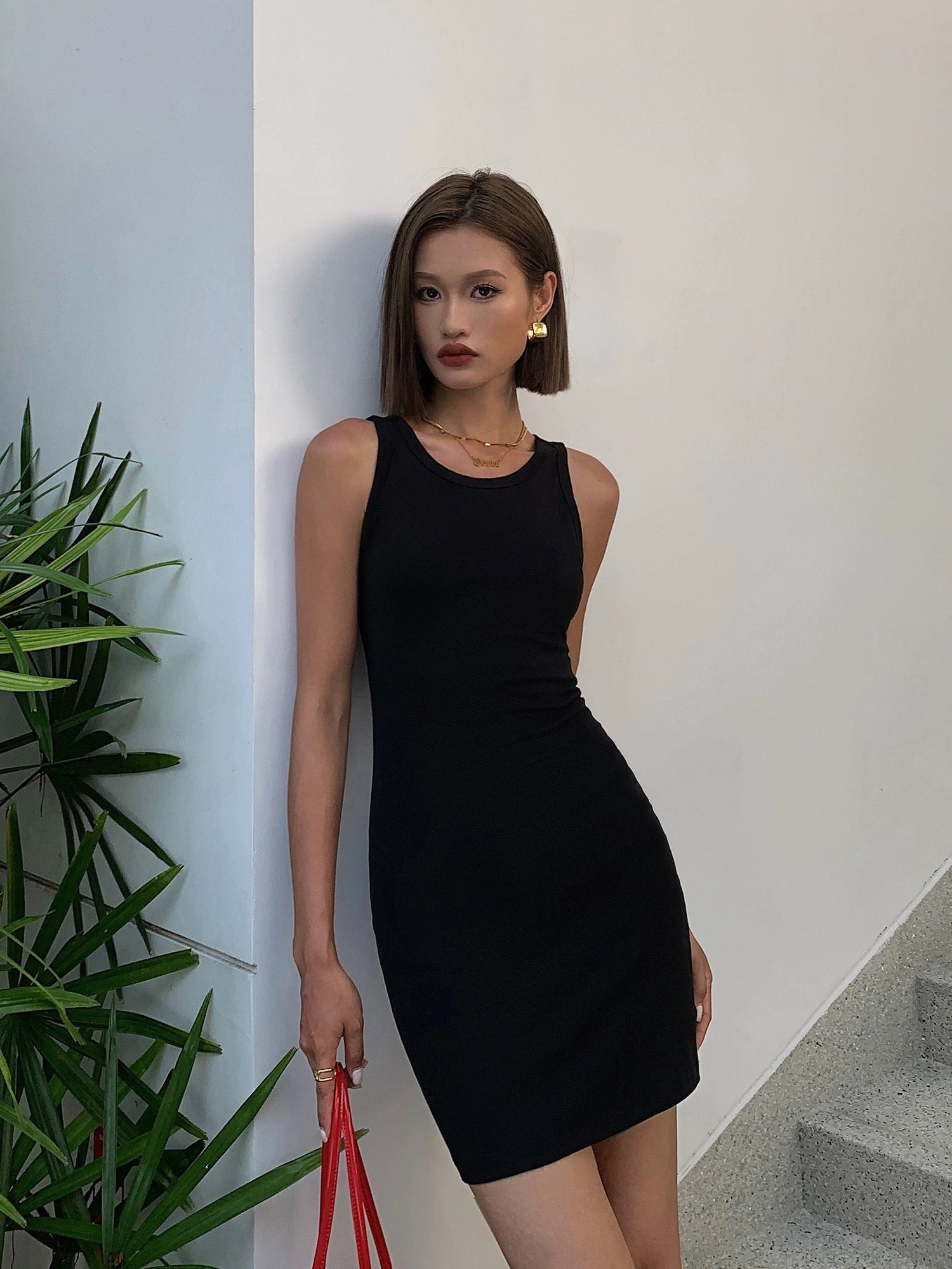 Asymmetric V Back Mini Dress [2 Colours]