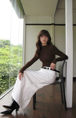 Load image into Gallery viewer, High Neck Cropped Shirring Long Sleeve Top in Brown
