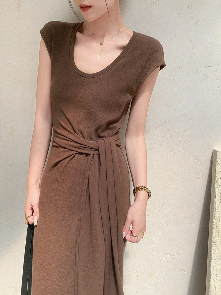 Tie Detail Maxi Dress in Brown