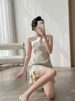 Load image into Gallery viewer, Tweed Ruffle Mini Dress in Beige
