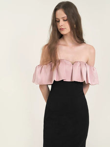 Off Shoulder Ruffle Dress in Black