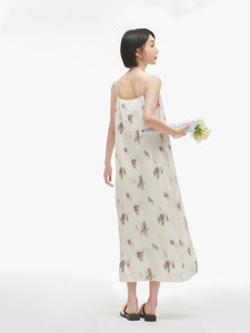 Textured Floral Slip Dress in Cream