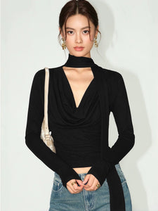 Drape Neck Tie Top [2 Colours]