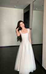 Load image into Gallery viewer, Tulle Flare Stretch Dress in White
