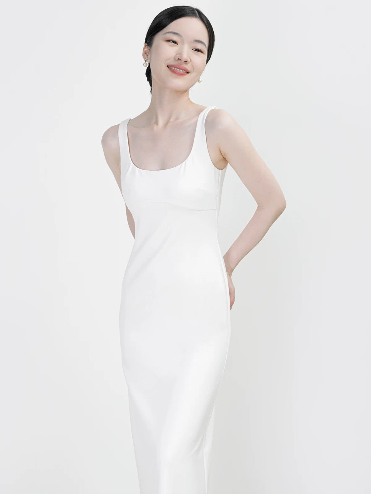 Tailored Stretch Shift Dress in White